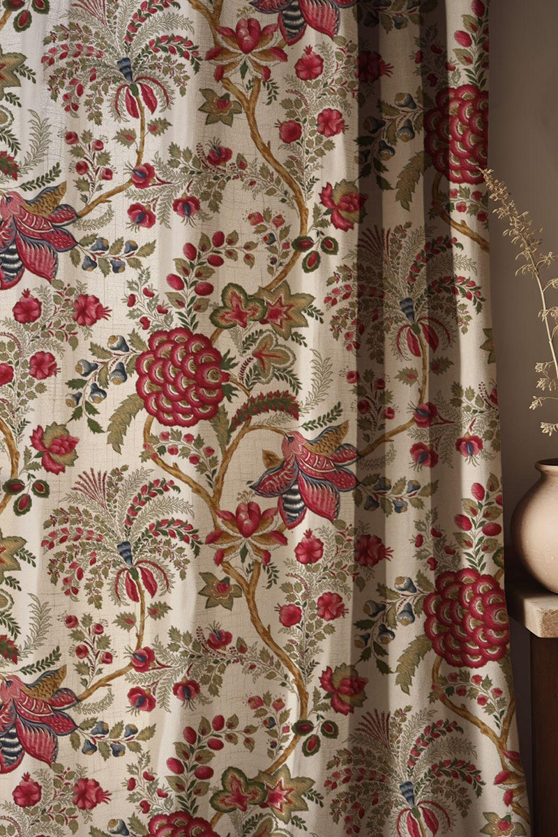 Floral Linen Curtains: Vintage Chinoiserie Print, French Country Drapes