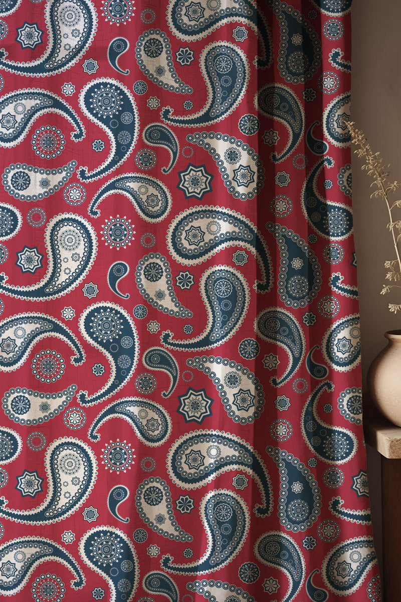 Bohemian Paisley Linen Curtains: Red & Blue Persian Drapes