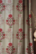 Vintage Folk Floral Linen Curtains - Traditional Pink & Green Embroidered-Style Drapes, Bohemian Ethnic Window Treatment - Image 1