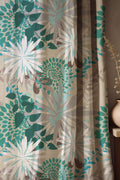 Teal Floral Linen Curtain: Modern Botanical Print Window Drape - Image 1