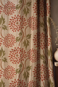 Rustic Floral Linen Curtains - Vintage Red & Green Botanical Drapes, Farmhouse Country Style Window Treatment - Image 1