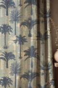 Midnight Palms Linen Curtains: Blue Beige Tropical Drapes - Image 1