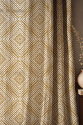 Geometric Linen Curtain: Mustard Diamond Print Window Panel - Image 1