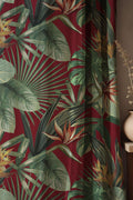 Tropical Linen Curtain: Burgundy Palm & Monstera Leaf Print - Image 1