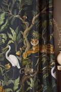 Jungle Animal Linen Curtain: Tiger, Monkey & Tropical Birds - Image 1