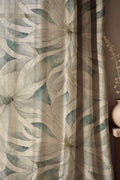 Watercolor Floral Linen Curtain: Cream & Blue Botanical Print - Image 1