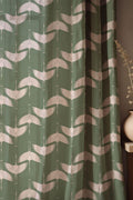 Crane Print Linen Curtain: Sage Green Japandi Drapery - Image 1