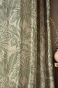 Tropical Green Linen Curtain: Palm Leaf Print, Nature-Inspired Drapery - Image 1