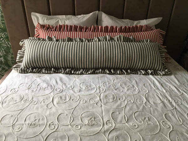 Ruffled Linen Lumbar Pillow Cover: Striped Farmhouse Bolster