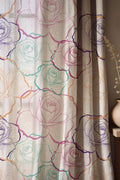 Floral Rose Linen Curtain: Multicolor Hand-Drawn Print - Image 1