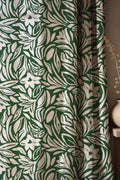 Botanical Linen Curtain: Green Leaf Print, Modern Nature Drapery - Image 1