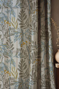 Botanical Linen Curtain: Blue & Mustard Wildflower Print - Image 1