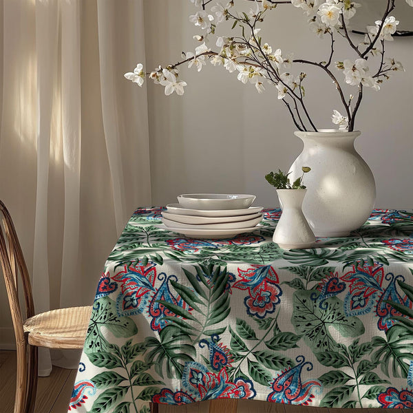 Tropical Leaf Tablecloth: Gardenya Fabric, Digital Print