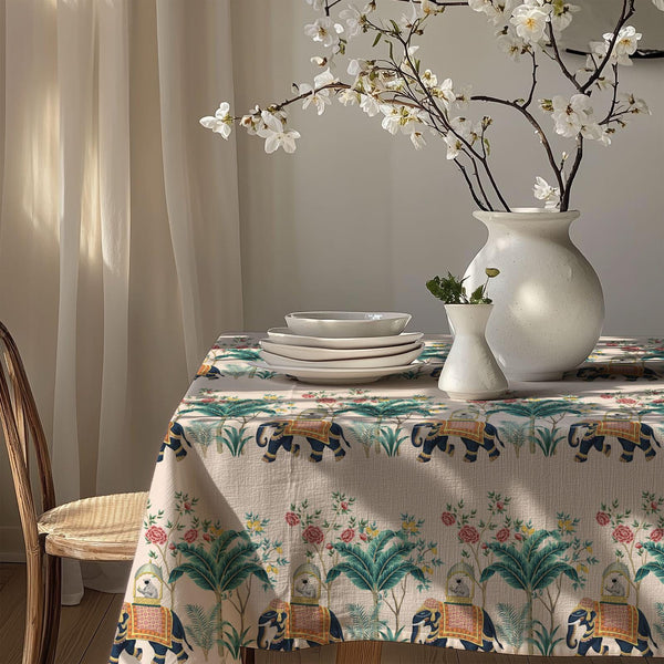 Elephant Print Tablecloth: Gardenya Fabric Indian Jungle Style