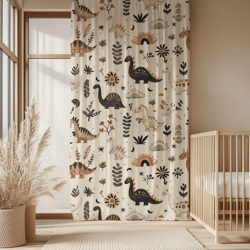 Dinosaur Nursery Curtain: Sheer Kids Room Window Panel