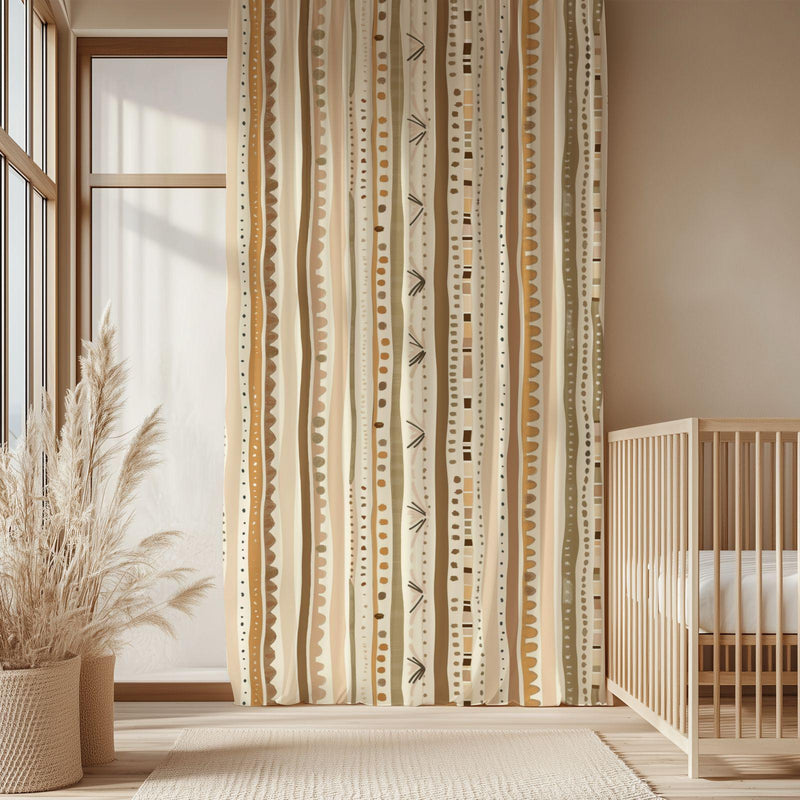 Tribal Stripe Sheer Curtain: Earthy Boho Nursery Panel