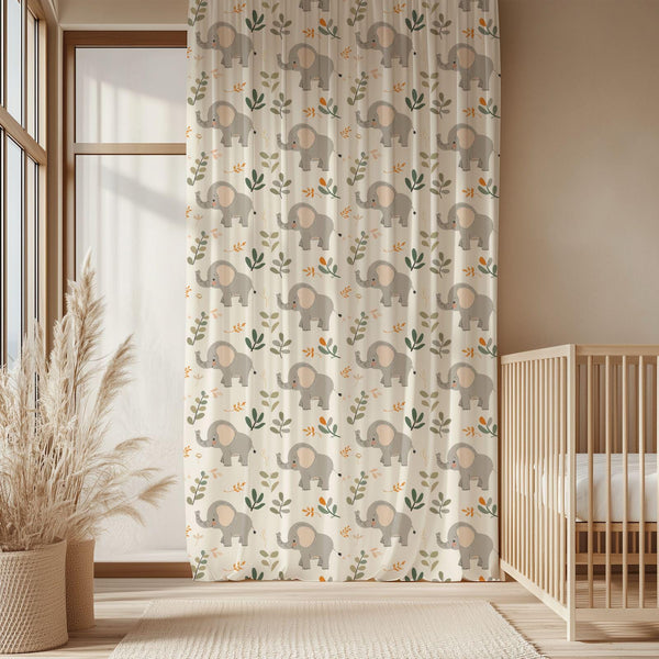 Elephant Nursery Curtain: Sheer Jungle Safari Panel