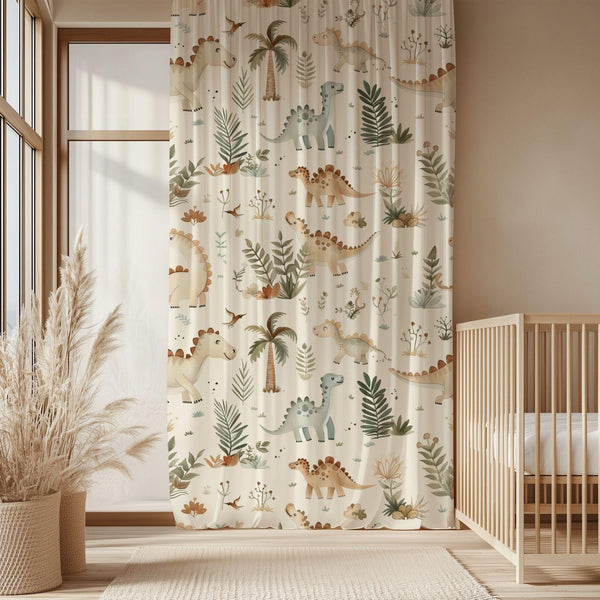 Pastel Dino Sheer Curtain: Jungle Nursery Decor, Light Filtering Panel