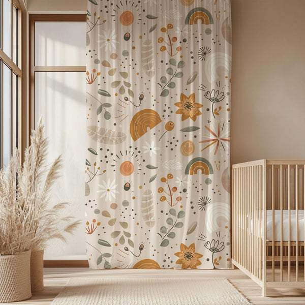 Boho Floral Sheer Curtain: Rainbow Nursery Panel