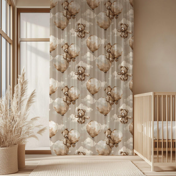 Teddy Bear Balloon Sheer Curtain: Vintage Nursery Decor