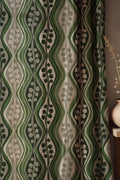 Retro Green Leaf Linen Curtain: Mid-Century Modern Botanical Drapes - Image 1