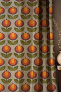 Retro Floral Linen Curtain: Orange Yellow Mid-Century Modern Drapes - Image 1