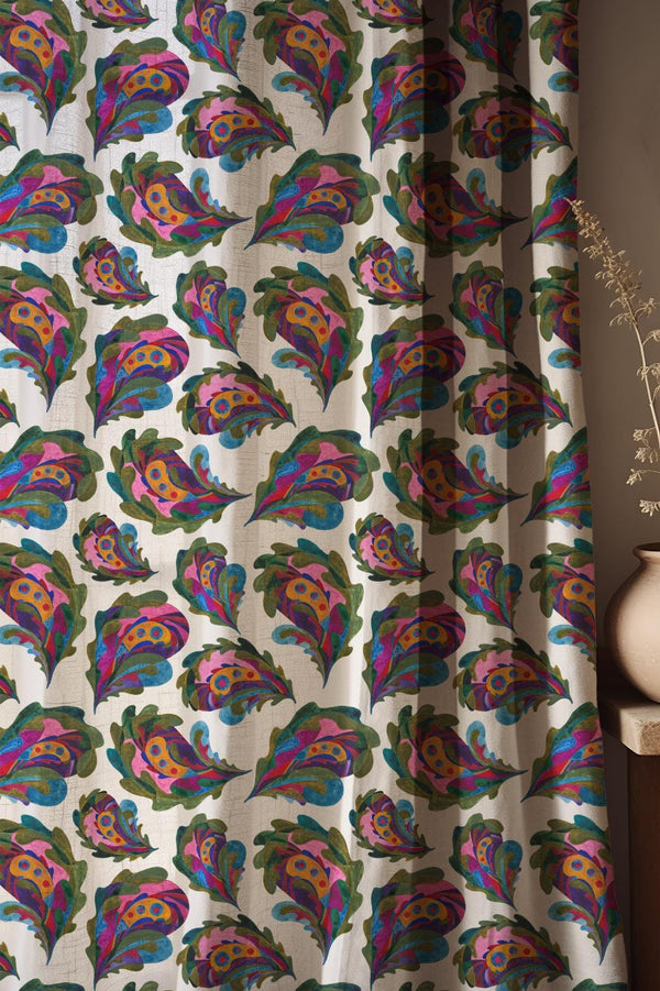 Boho Paisley Linen Curtain: Colorful Floral Drapes
