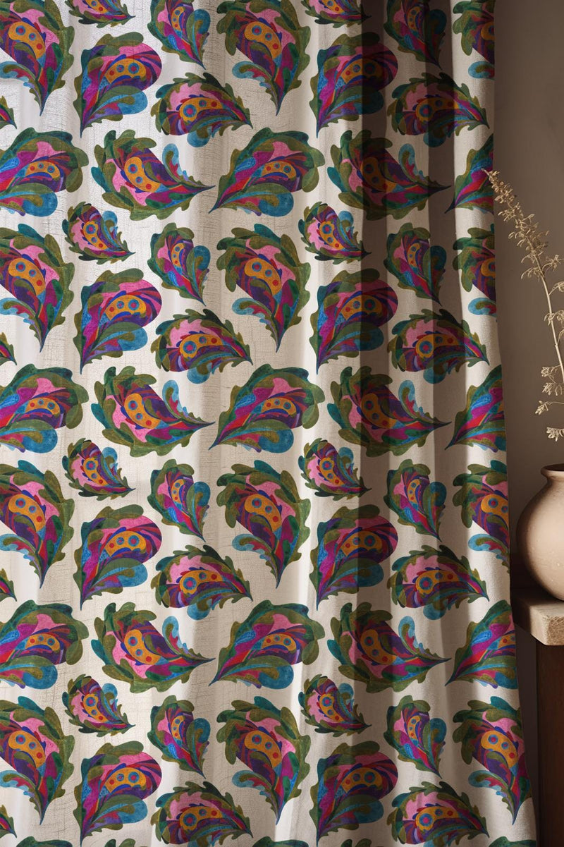 Boho Paisley Linen Curtain: Colorful Floral Drapes