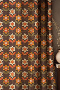 Retro Floral Linen Curtain: 70s Orange Flower Drapes - Image 1