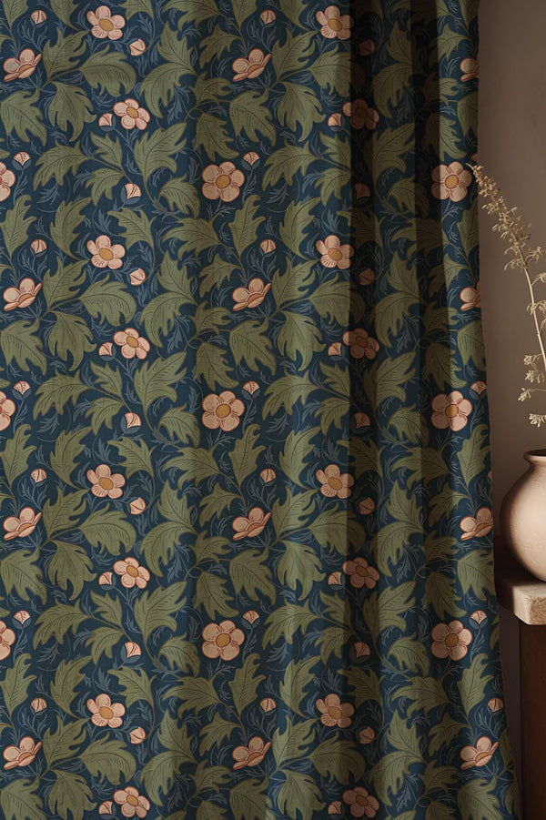 Vintage William Morris Linen Curtain: Floral Cottagecore Drapes