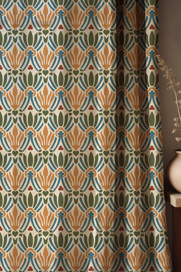 Vintage Mediterranean Linen Curtain: Floral Boho Drapes