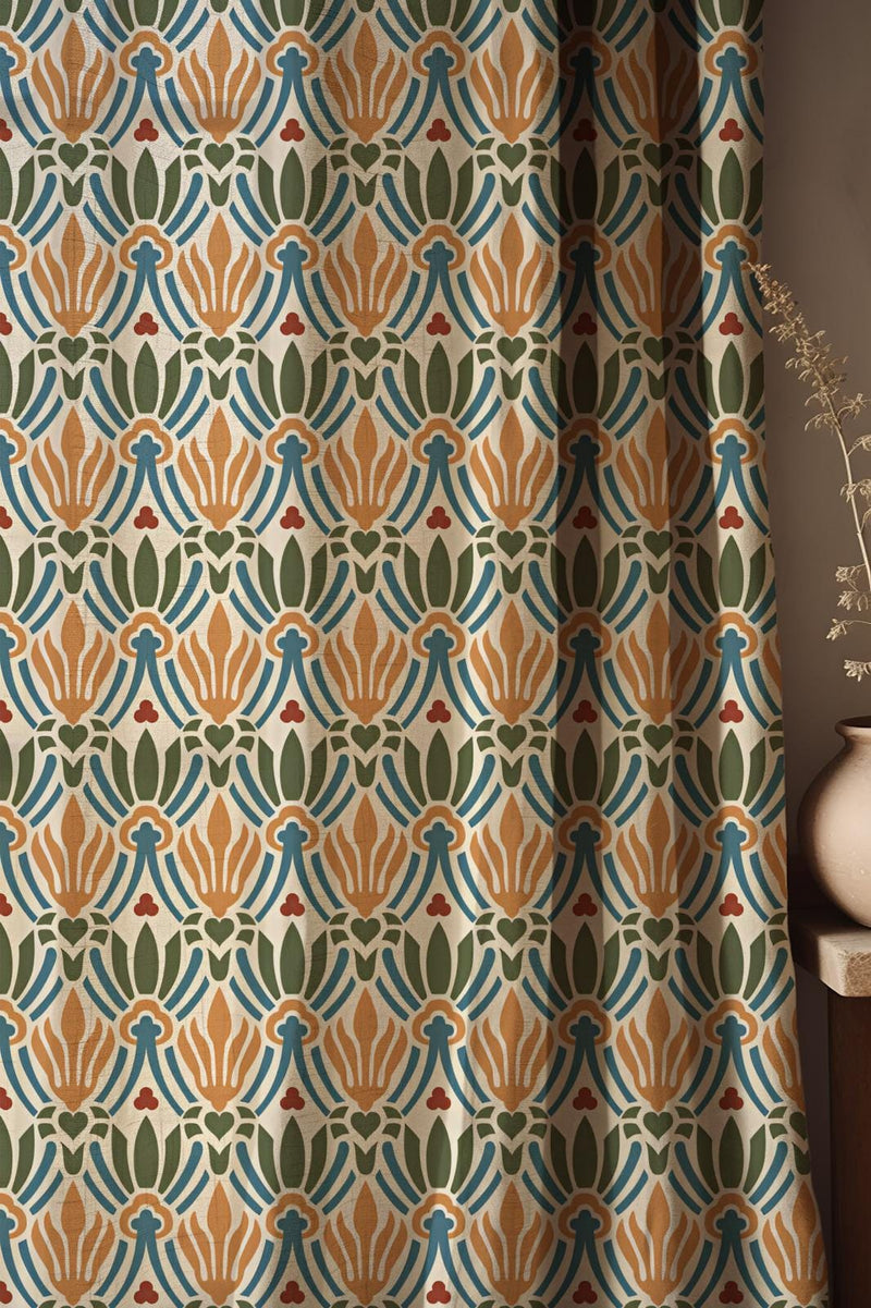 Vintage Mediterranean Linen Curtain: Floral Boho Drapes