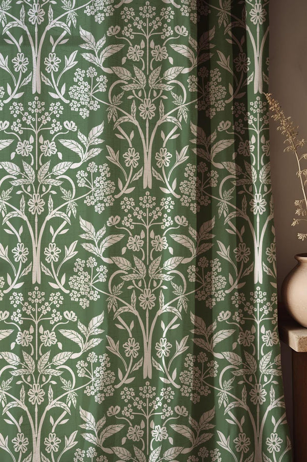 William Morris Linen Curtain: Vintage Botanical Green Tapestry