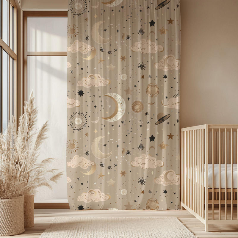 Celestial Sheer Curtain: Moon and Stars Nursery Decor