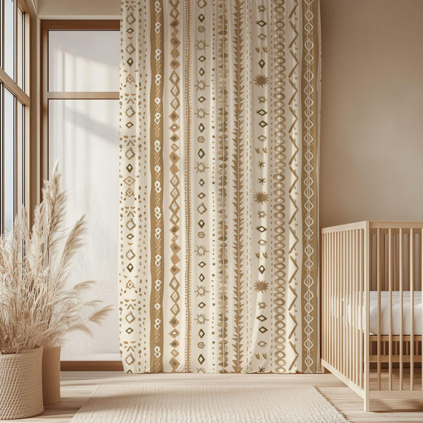 Boho Beige Striped Curtain: Sheer Tribal Kids Room Panel