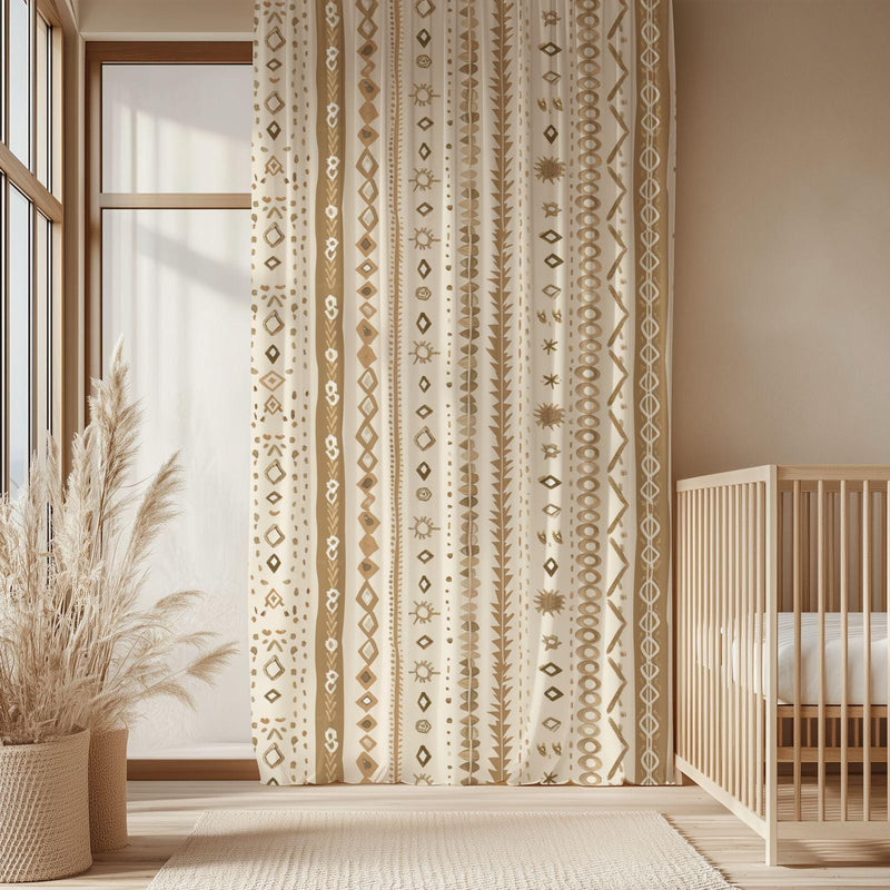 Boho Beige Striped Curtain: Sheer Tribal Kids Room Panel