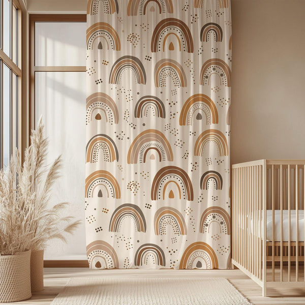 Boho Rainbow Sheer Curtain: Neutral Kids Room Light Filtering Panel