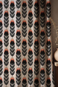 Retro Linen Curtain: Black and Coral Tulip Print, Mid-Century Modern Drapes - Image 1