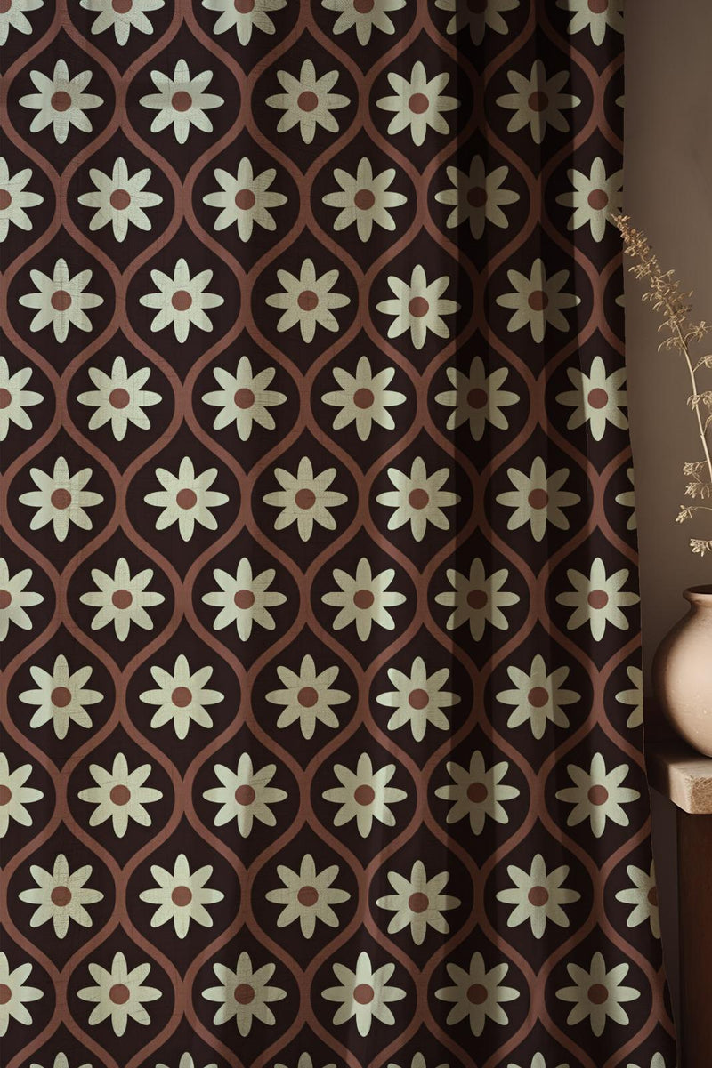Retro Daisy Linen Curtain: Mid-Century Floral Drapes