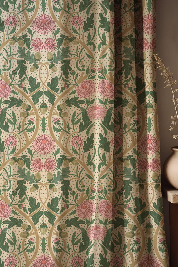William Morris Floral Linen Curtain: Botanical Art Nouveau Drapes