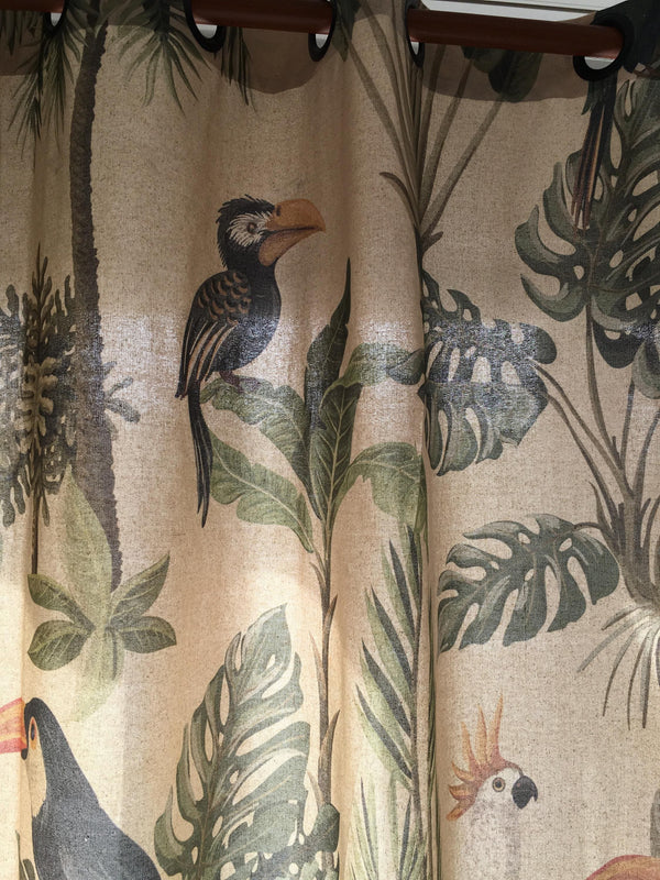 Terracotta Floral Linen Curtain: Boho Flower Print Window Panel