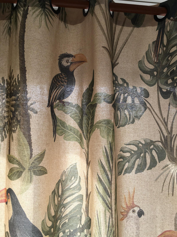 Blue Rose Linen Curtain: Watercolor Floral Botanical Drapery