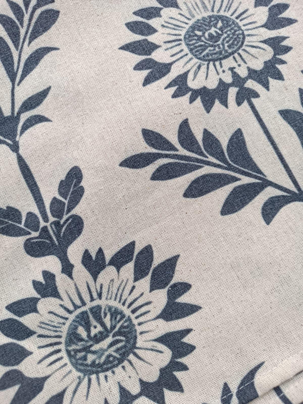 Navy Blue Sunflower Linen Blend Curtains: Elegant Floral Drapes