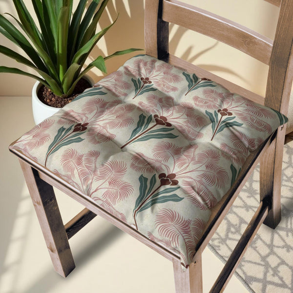 Art Nouveau Floral Chair Cushion: Pink & Green Linen Seat Pad