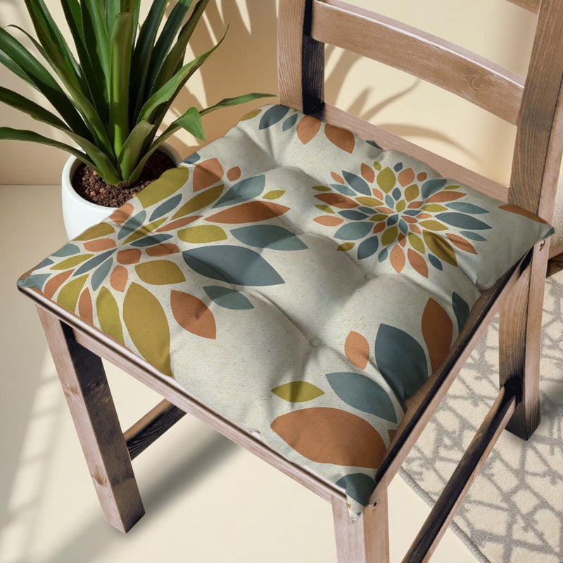 Abstract Leaf Linen Chair Cushion: Modern Farmhouse Seat Pad