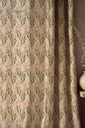 Botanical Linen Curtain: Olive Green & Orange Floral Print - Image 1