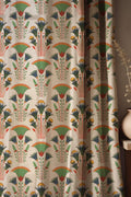 Floral Linen Curtain: Boho Art Deco Green, Blue & Tangerine - Image 1