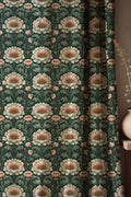 Morris Style Floral Linen Curtain: Dark Green & Blush Botanical Drapery - Image 1