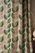 Scandi Leaf Linen Curtain – Soft Green & Blush Pink Botanical Drapery – Minimal Nature-Inspired - Image 1