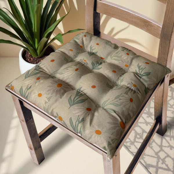 Daisy Floral Chair Cushion: Handmade Cotton Linen Seat Pad